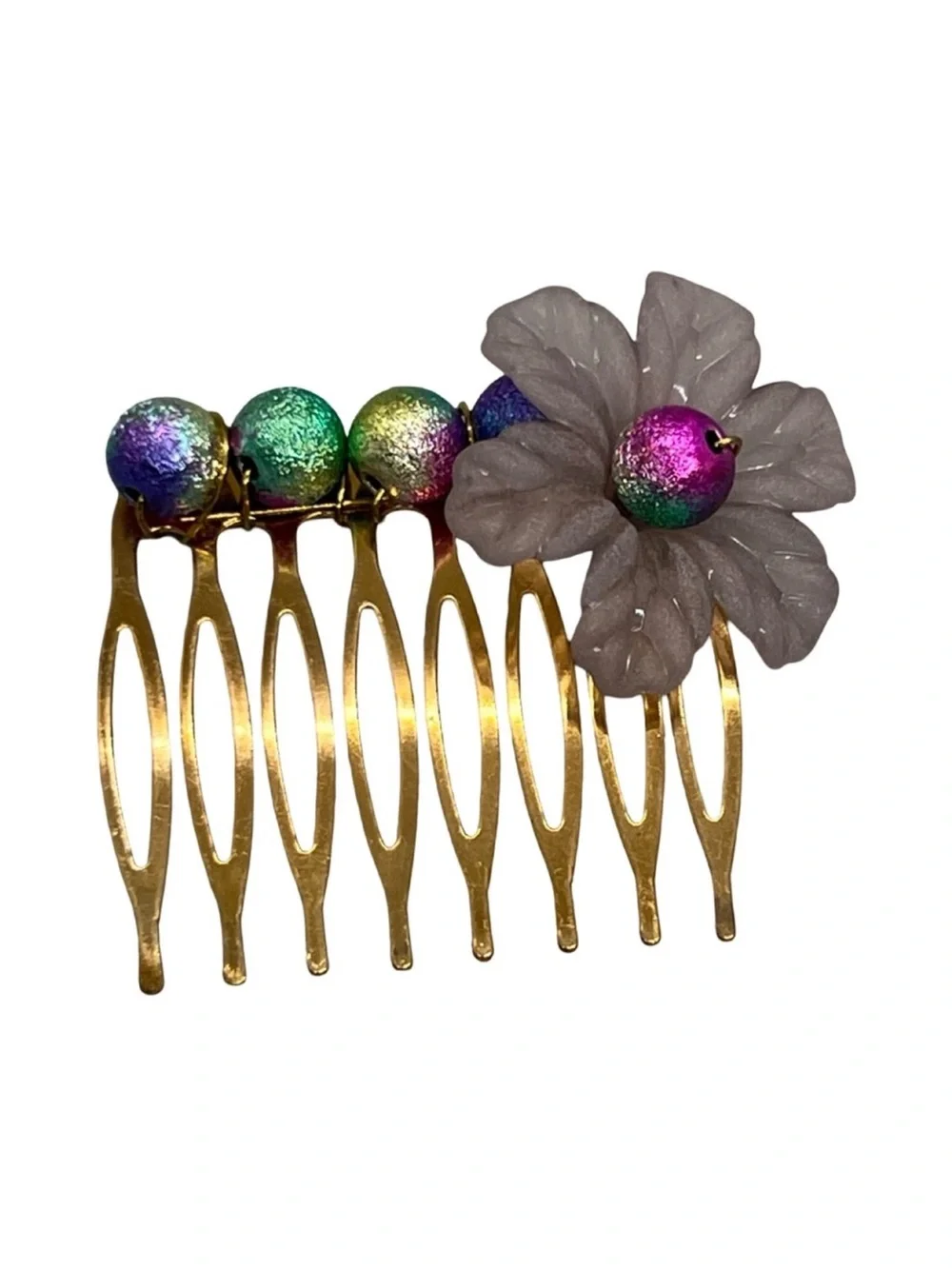 Gold Floral Hair Comb with Multicolor Beads FINAL PRICE DROP
